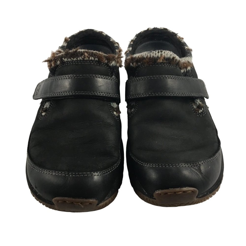 MERRELL ENCORE SCOOP BLACK LEATHER KNIT CUFF ORTHOLITE CLOGS J66236 WOMENS 7 - Picture 2 of 8